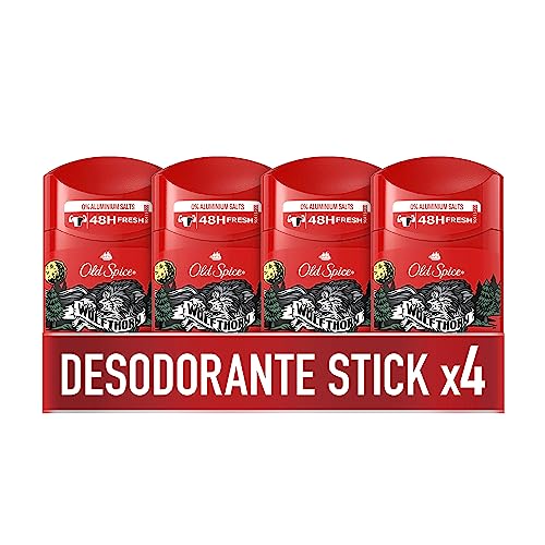 Old Spice Wolfthorn Desodorante en Barra para Hombres, 50 ml, paquete de 4
