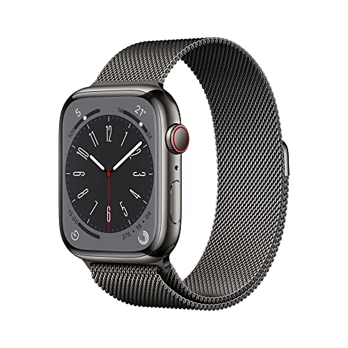 Apple Watch Series 8 (GPS + Cellular, 45mm) Reloj Inteligente con Caja de Acero Inoxidable en Grafito - Pulsera Milanese Loop en Grafito. Monitor de entreno, Resistencia alagua