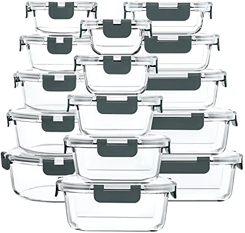15 recipientes de almacenamiento de alimentos de vidrio con tapas mejoradas de cierre a presión, horno, congelador y lavavajillas