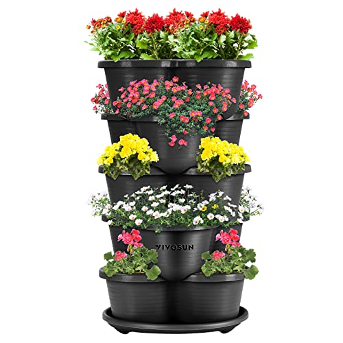 VIVOSUN Macetero vertical apilable de 5 niveles para fresas, flores, hierbas, verduras, color negro
