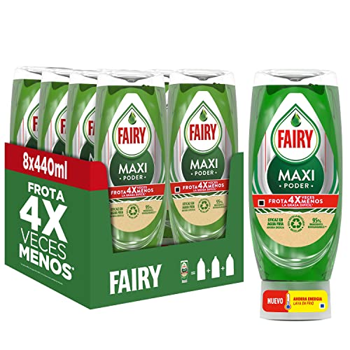 Fairy Maxi Poder Lavavajillas a Mano Líquido, 3.5 L (8 x 440 ml), Gran Poder Antigrasa