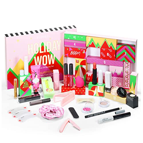 Joyivike Kits De Maquillaje, Calendario De Adviento De 20 Días De Navidad, Set De Cosméticos Todo En Unos, con Sombras De Ojos, Lápiz Labial, para Mujeres Niñas