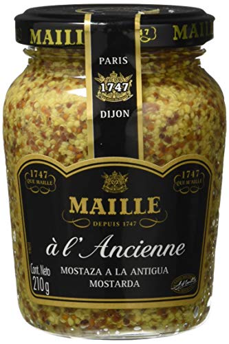 Maille - Mostaza a la Antigua, Auténtica Mostaza Francesa Tradicional Granulada, Mostaza Premium, 210g