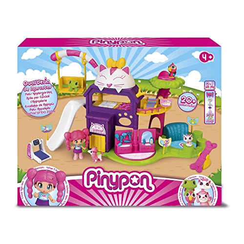 Pinypon - Guardería de Mascotas, set de juguete con una figura de Pinypon, 4 animalitos, perro, gato, tortuga y pájaro y accesorios de juego, para niños y niñas a partir de 3 años, Famosa (700017207)
