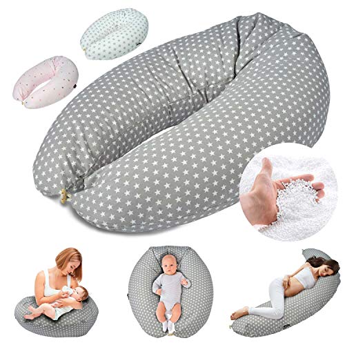 Almohada de lactancia Almohada de embarazo para dormir, descansar y amamantar Almohada para dormir de lado Almohada de posicionamiento para la madre y el bebé (Gris)