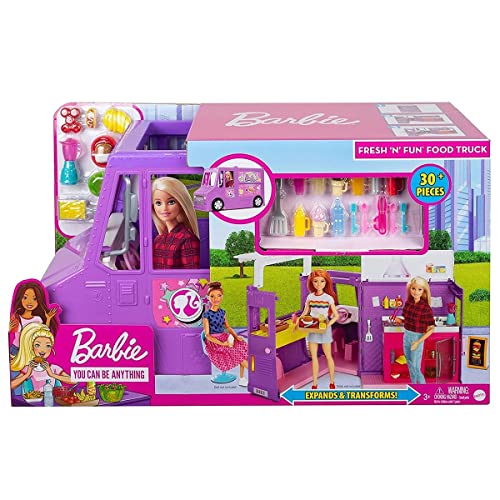 Barbie Food truck de juguete , muñeca y vehículo restaurant con 25 accesorios (Mattel GMW07)
