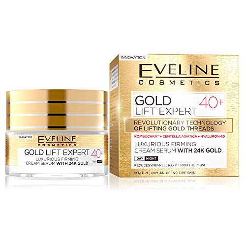 Eveline Cosmetics Gold Lift Expert Lujoso suero reafirmante con oro de 24 quilates 40+ Crema facial hidratante antiarrugas | 50ML | Sérum facial para pieles maduras y sensibles