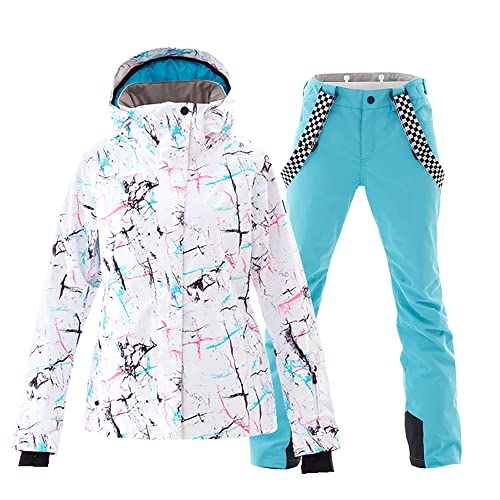 HOTIAN Conjunto de chaquetas y pantalones de esquí para mujer, Chaqueta de Esquí Impermeable de Montaña,traje de nieve invierno cálido snowboard abrigo de nieve