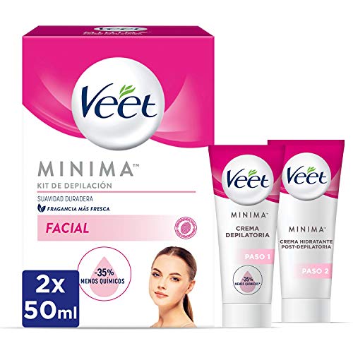 Veet Kit Crema Depilatoria Facial Adecuado para Labio Superior (Bigote) y Mentón + Crema Hidratante Post-depilatoria para un acabado óptimo - 2 x 50 ml