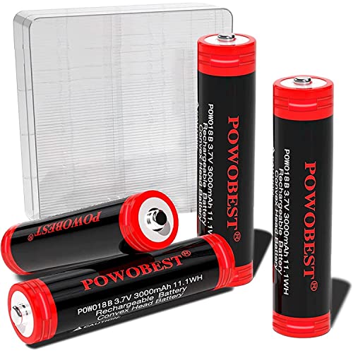 Batería NiMH Recargable de 3000 mAh de 3,7 V,batería NiMH POWO18B con Caja de protección de batería,NO: 1818-666-888B, Linterna,número de Patente del Producto:015037694-0002(Paquete de 4)