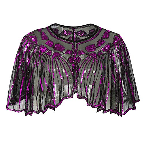 L'VOW Pañuelo para mujer de los años 20, chal con lentejuelas brillantes, bufanda, bolero, accesorios para disfraz. Negro y rosa. Talla única