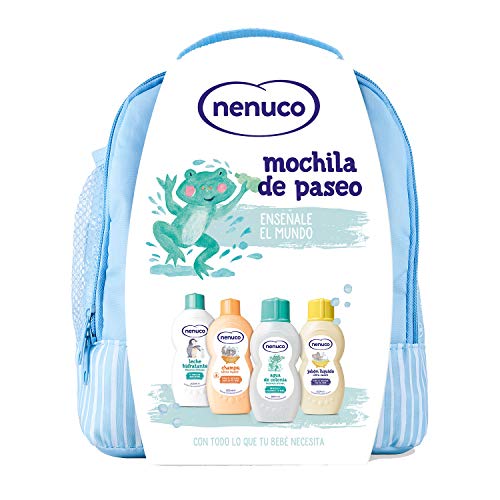 Nenuco Pack Bebé Mochila de Paseo color azul, contiene colonia, jabón, champú y leche hidratante, 1 paquete con 4 productos x 200 ml