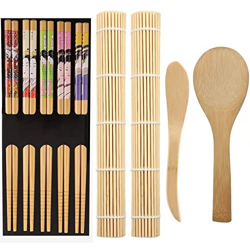ZFYQ 9 Piezas Kit para Hacer Sushi de Bambú, Herramienta para Hacer Sushi de Bambú Simple y Profesional Sushi Kit