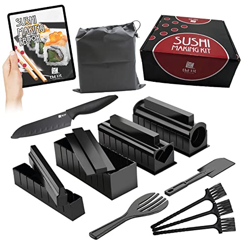 Kit sushi de The Kit Company™: equipo y herramientas que incluyen 15 piezas, un libro electrónico detallado, un cuchillo de sushi profesional y una espátula con funda de transporte