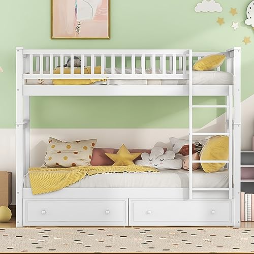 Moimhear Literas de 90 x 200 cm con cajones, camas infantiles funcionales, camas convertibles (blanco)