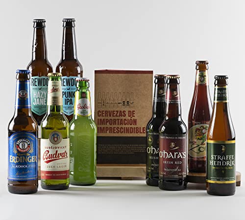 BrewDog Cervezas Mix 9 cervezas europeas - Grolsch, Straffe, Erdinger, Budvar, O'hara's, y más. - Cata de cervezas - Total de 9 botellas de 33cl - Ideal para regalar
