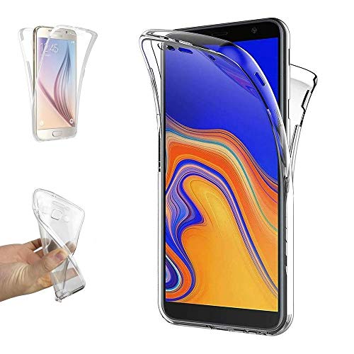 REY Funda Carcasa Gel Transparente Doble 360º para Samsung Galaxy J4 Plus 2018, Ultra Fina 0,33mm, Silicona TPU de Alta Resistencia y Flexibilidad