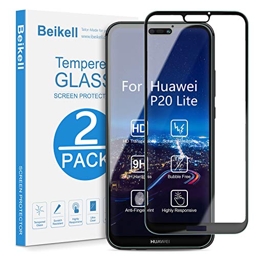 Protector Pantalla Huawei P20 Lite, Beikell [2 Piezas] Cobertura Completa 9H Dureza Cristal Vidrio Templado Huawei P20 Lite Sin Burbujas Resistente a Arañazos con Tela de Microfibra
