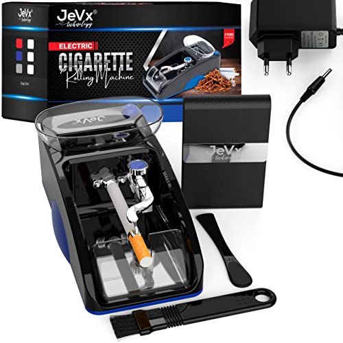JEVX Maquina de Liar Tabaco Electrica para Llenado de Tubos de Cigarrillos + Pitillera - Entubador Electrico para Llenado de Tabaco - Entubadora Electrica para Liar Tubos de Tabaco Picado Azul