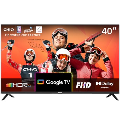 CHiQ L40H7G TV Smart TV 40 Pulgadas, Full HD 1080P, diseño sin Marco, Google TV, Google Assistant, Triple sintonizador(DVB-T2/S2/C), WiFi, Bluetooth, HDMI ARC, USB2.0, Ci+