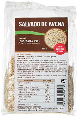 Naturlider - Salvado Avena Molido - Copos de avena, cereales integrales -Fuente de fibra - 250 gramos