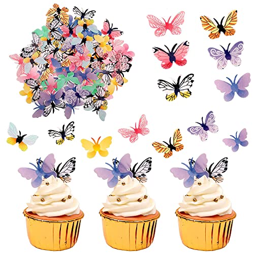 MEISO 72 tapas comestibles para tartas de mariposa, tapas de tartas, papel de oblea de colores para decoración de boda, cumpleaños, fiesta, alimentos, etc
