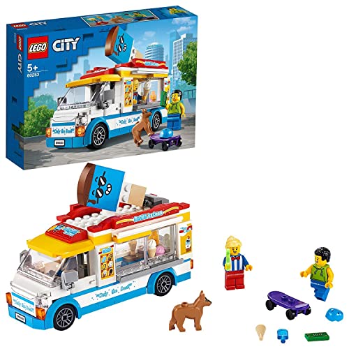LEGO 60253 City Camión de los Helados de Juguete, Set de Construcción con 2 Mini Figuras y Perrito, Regalo Verano para Niños y Niñas de 5 Años o Más