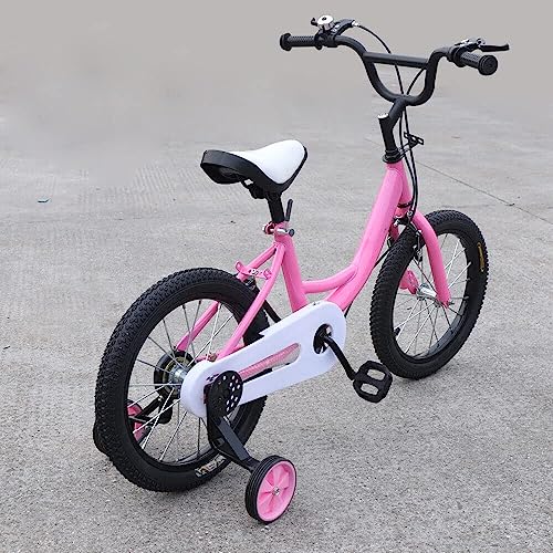 Fetcoi Bicicleta infantil de 16 pulgadas con ruedines de apoyo antideslizantes para niños y niñas de 4 a 8 años. Ruedines desmontables para bicicletas infantiles (rosa)