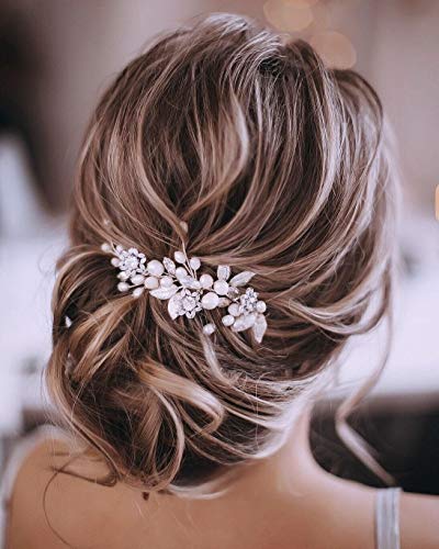 Unicra Silver Wedding Crystal Hair Vines Flor Hoja Tocados Accesorios para el cabello para la novia (Plata)