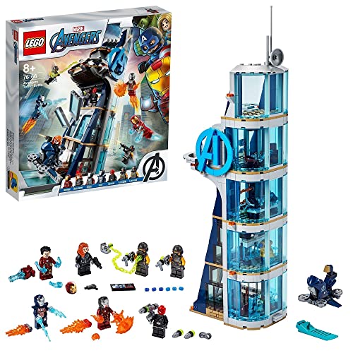 LEGO 76166 Marvel Batalla en la Torre de los Vengadores, Juguete de Construcción Avengers con Mini Figuras de Iron Man y Viuda Negra