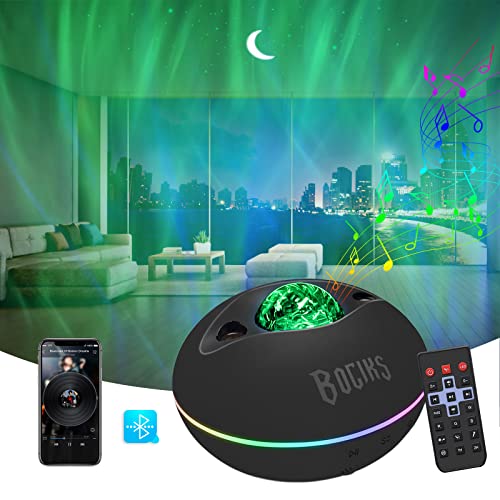 Proyector de Estrellas Galaxia Aurora con Mando a Distancia Luz Nocturna LED para Niños con Altavoz Bluetooth Proyector de Techo 3D, Decoración de habitaciones y dormitorios,Para adultos o niños