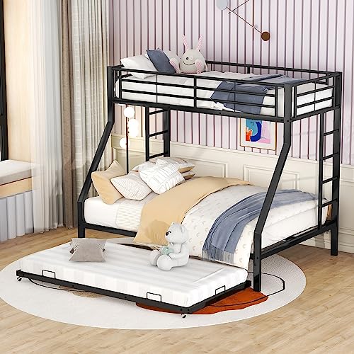 Moimhear Litera cama de metal con cama nido con escalera en ambos lados para niños, adolescentes, adultos, fácil de montar, 90 x 200 cm, color negro
