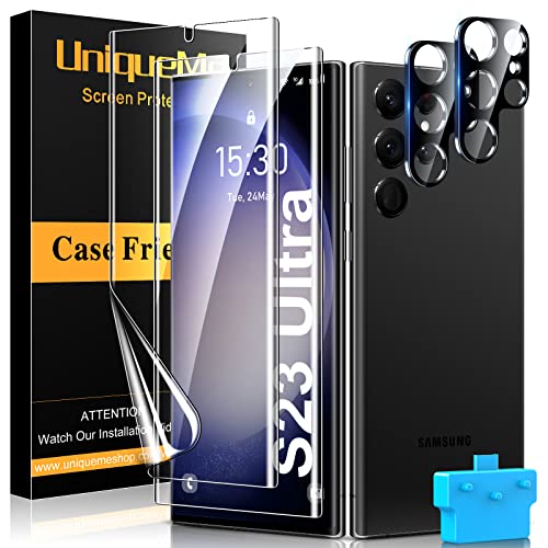UniqueMe Protector de Pantalla TPU para Samsung Galaxy S23 Ultra, 2 Piezas, y Protector Camara,[Película flexible] Ultra HD, Funda Amistoso, 2 Piezas
