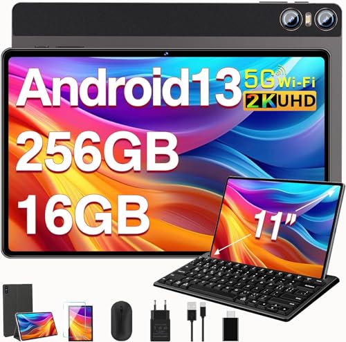 SEBBE Tablet 11 Pulgadas Android 13 Tablet PC Pantalla 2K Tableta Octa-Core 2.0 GHz 16GB RAM + 256GB ROM + TF 1TB / 2000*1200 Pixels / 8MP+20MP / 10000 mAh / 5G WiFi , con Ratón Teclado Marrón