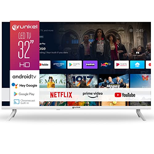 Grunkel - Televisión 32 Pulgadas Smart TV - LED-3211GOOBLANCO - con Pantalla de Panel HD Ready, Wi-Fi, Android 11.0. Bajo Consumo y Auto-Apagado - 34 Pulgadas - Blanco