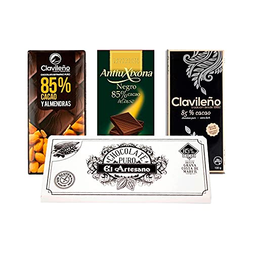 Lote 4 Chocolates Negro 85% - El Artesano, Antiu Xixona, Clavileño - 450g