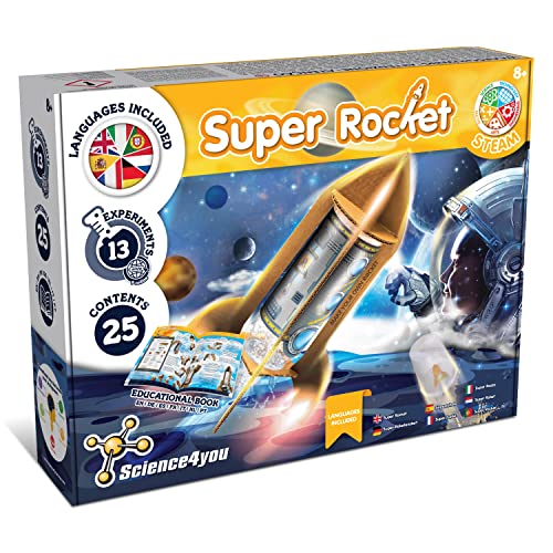 Science4you - Super Lanzador de Cohetes para Niños - 13 Experimentos Niños: Haz tus Cohetes Cientificos y lánzalos hasta 20 metros de altura; Juegos para Exterior, Juegos Educativos para Niños 8+ Años