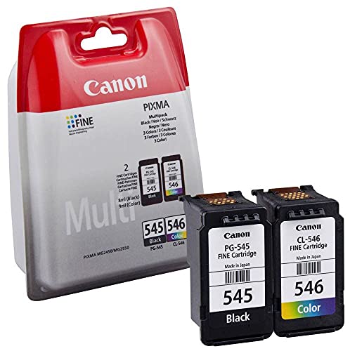 Canon PG-545 CL-546 Cartucho Multipack de Tinta Original Negro y Tricolor para Impresora de Inyección de Tinta Pixma, Normal