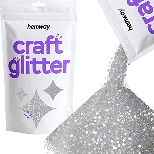 Hemway Craft Glitter - Mezcla De Purpurina Fina Gruesa De Varios Tamaños Para Manualidades, Vasos, Resina, Pintura, Decoraciones, Epoxi, Cosméticos - Blanco Iridiscente - 100g / 3.5oz