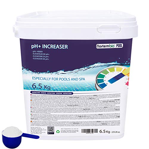 Nortembio Pool Elevador pH Plus 6,5 Kg. Elevador pH+ para Piscinas, Jacuzzis y Spas. Tratamiento Regulador pH Natural en Formato Polvo. Mejora la Calidad del Agua. Seguro para Toda la Familia.
