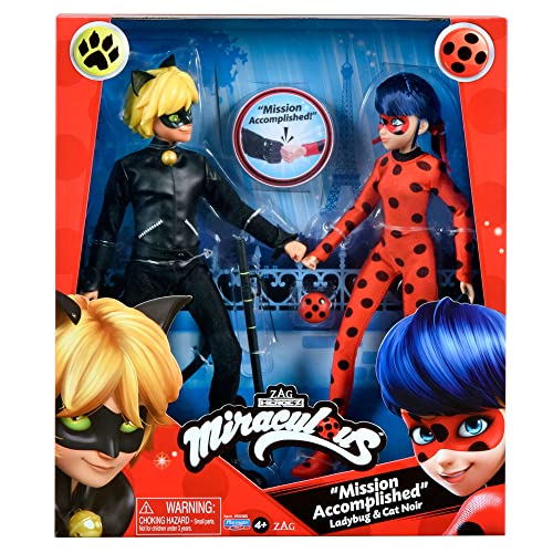 Miraculous Ladybug - Pack de 2 Muñecas articuladas Ladybug & Cat Noir - (Bandai P50365)