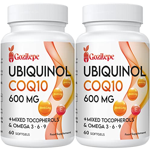 Ubiquinol CoQ10 600 mg cápsulas blandas con Omega 3, 6, 9 y vitamina E, 30 raciones Suplemento de coenzima Q10 para una mayor absorción (Pack of 2)