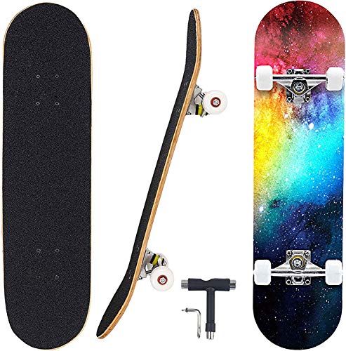 Skateboard Tabla de Skate de 7 Capas de 78,7 x 20,3 cm, Tabla Completa de Skate de Madera de Arce para Adolescentes, Adultos, Principiantes, niñas, y niños