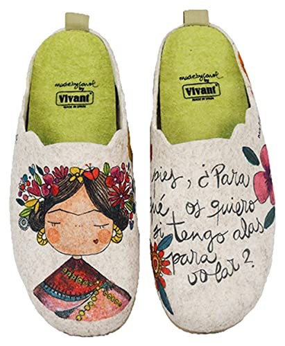 Zapatillas casa mujer fieltro Frida cómodas frase bonita - Garantía de calidad (38 EU, numeric_38)