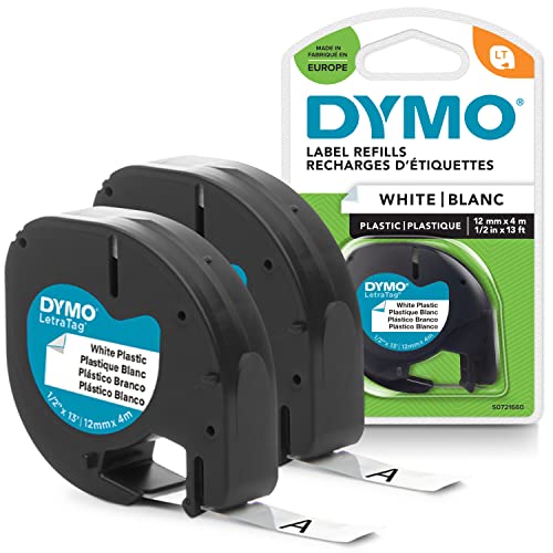 DYMO LT plástico etiquetas – Negro sobre amarillo – 12 mm x 4m – para las etiquetadoras LetraTag – autoadhesivo – 2 unidades