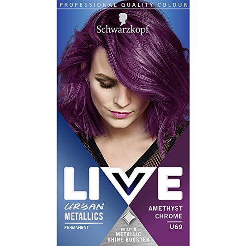 Schwarzkopf LIVE Urban Metallics - Tinte permanente para el cabello, color morado con infusión de aceite de coco para cabello brillante, amatista cromada U69