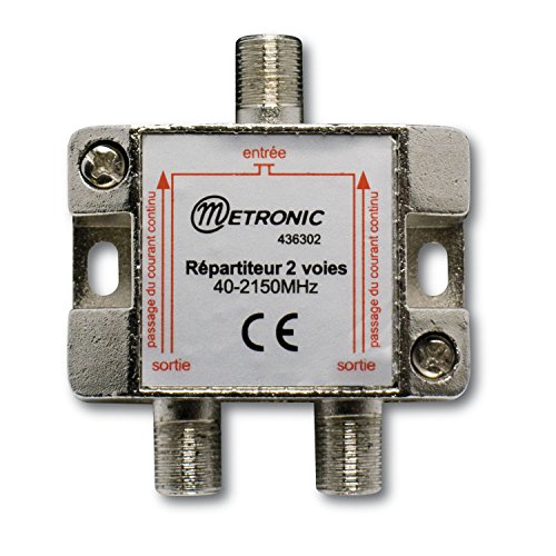 Metronic 436302 - Repartidor de señal TV metálico blindado 2 salidas con toma F, plateado