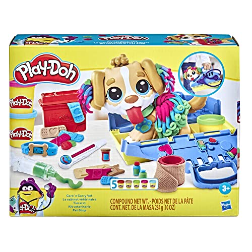 Play-Doh Kit Veterinario - Set con Cachorro de Juguete, transportín, 10 Herramientas, 5 Colores (F3639)