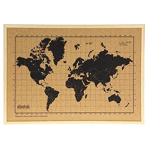 Milimetrado - Mapa del mundo grande de corcho marco natural - Mapamundi de corcho para la pared