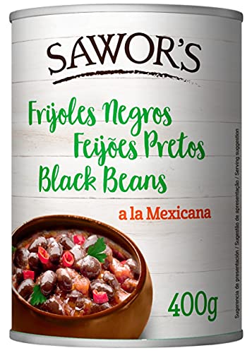 SAWORS - Frijoles Negros Enteros, Alubia Negra, Black Beans, Ideal para Burritos, Fajitas y Nachos, Comida Mexicana, 400g